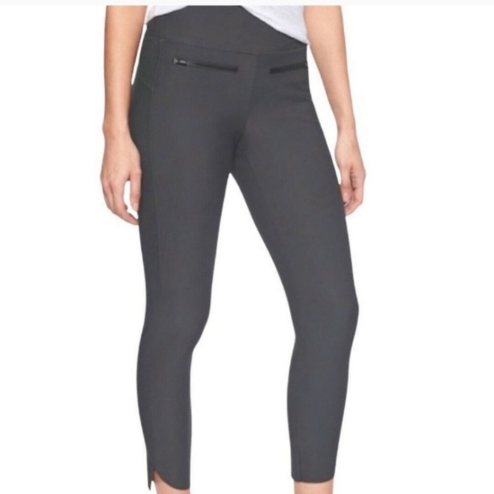 Athleta Womens Medium Charcoal Raw Hem Zipper Accent Metro Activewear Leggings